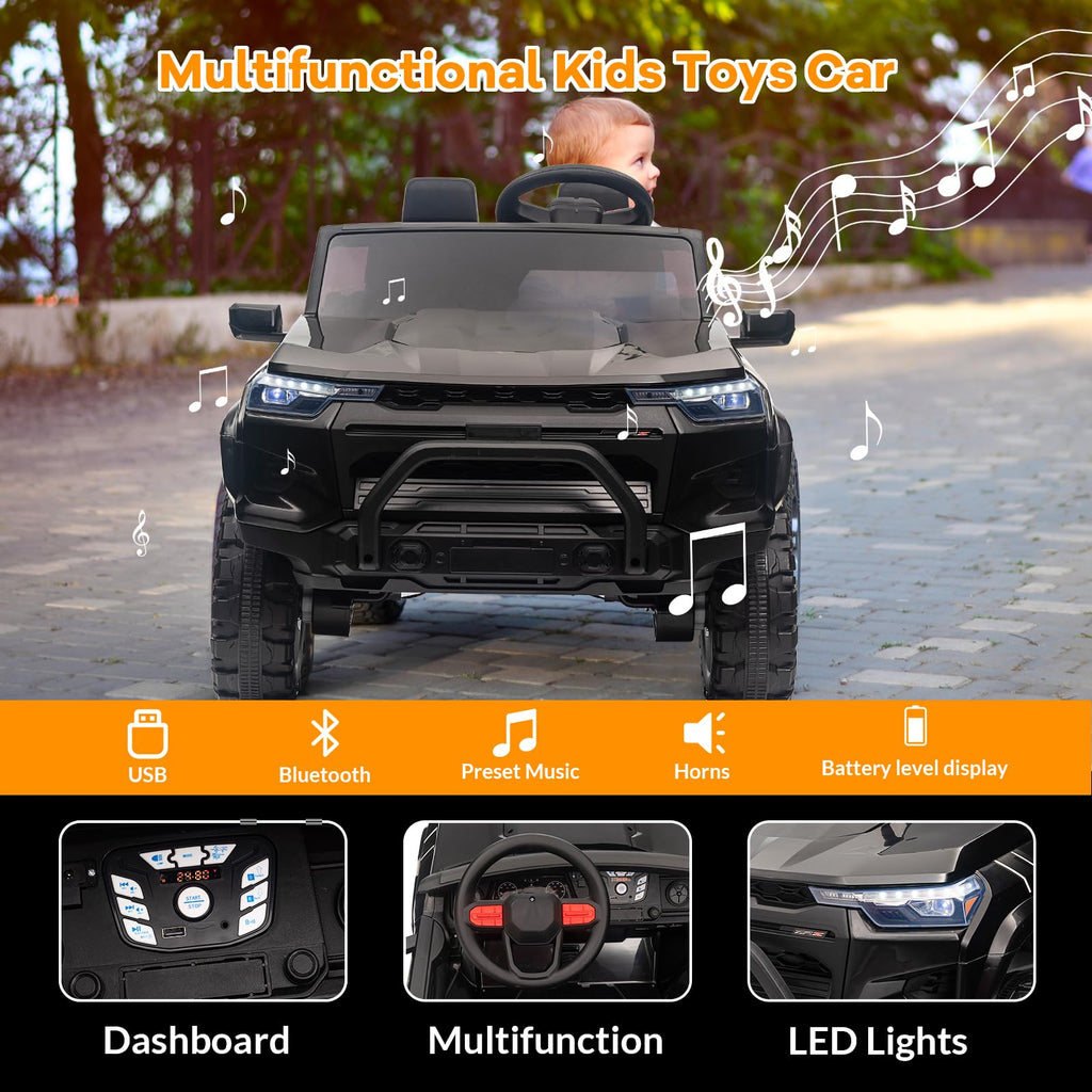 Garvee Ride - P Series: 2 Seater Truck Car Toys, Ride on Car Electric Vehicles w/Remote Control, 24V Battery, Dual Drive, LED Lights, Bluetooth, MP3, Battery Powered Electric Cars for Kids, Black
