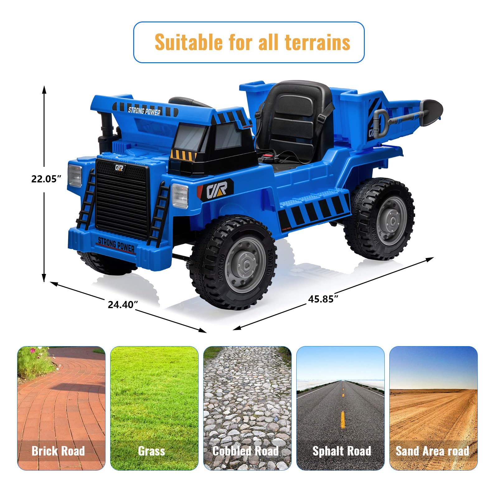 Garvee Ride - P Series: 4WD Ride On Car with Dump Truck, Electric Car for Kids with Remote Control, Toddler Car with Electric Dump Bed & Shovel, 2 Speeds,