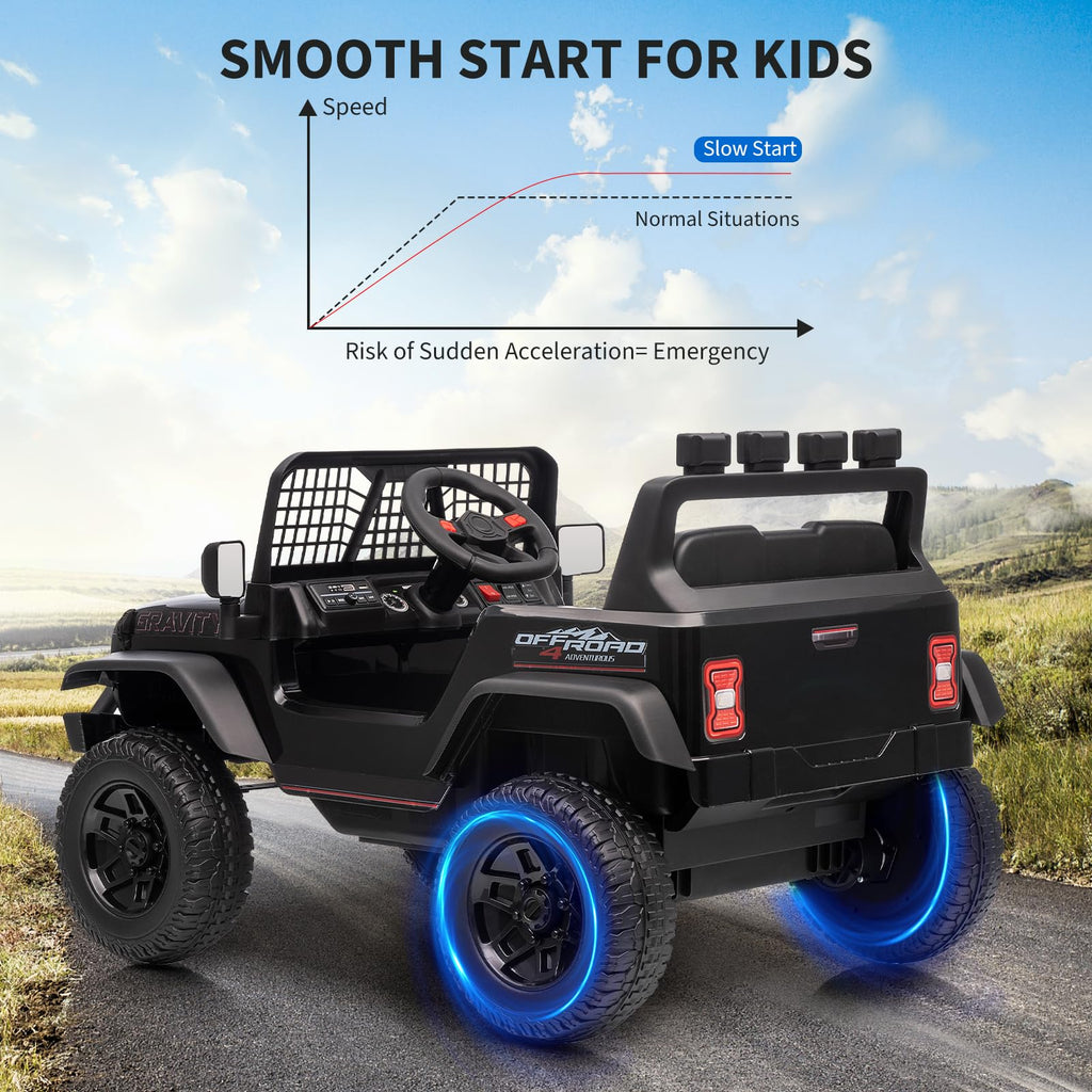 Garvee 12V Kids Ride On Truck Car with Parent Remote Control, 3 Speeds, Emergency Braking, LED Lights, Music & Horn, Black