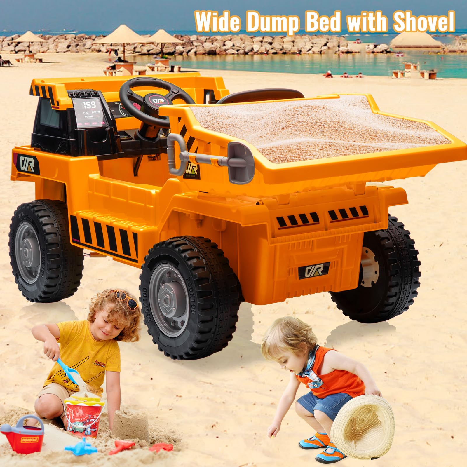 Garvee Ride - P Series: 4WD Ride On Car with Dump Truck, Electric Car for Kids with Remote Control, Toddler Car with Electric Dump Bed & Shovel, 2 Speeds,