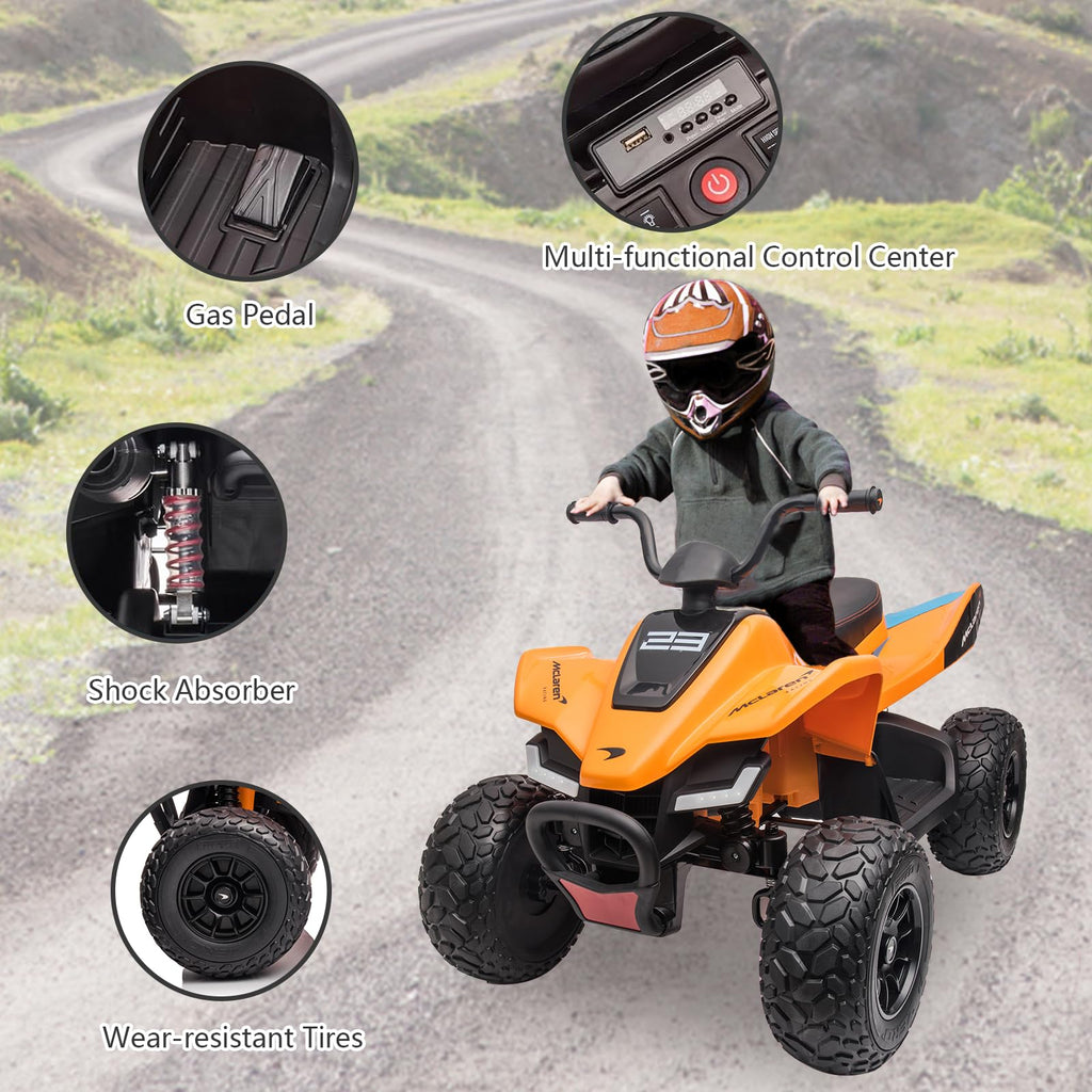 Garvee Ride - P Series: 24V Battery Powered Kids Electric Vehicle, 4 Wheeler Quad w/Headlights,MP3,USB,Volume Control, Large Seat, Electric Ride on Toys Best Gifts for 18-36 Months Boys and Girls (Orange)
