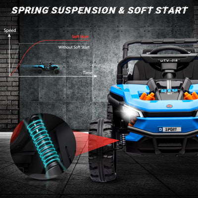 Garvee Ride - P Series: 12V Electric UTV Car with Remote Control, Ride on Truck with Toy Storage, Spring Suspension, LED Headlights, Ride Cars w/4 Wheels, Ride on Toys for Boys Girls, Blue
