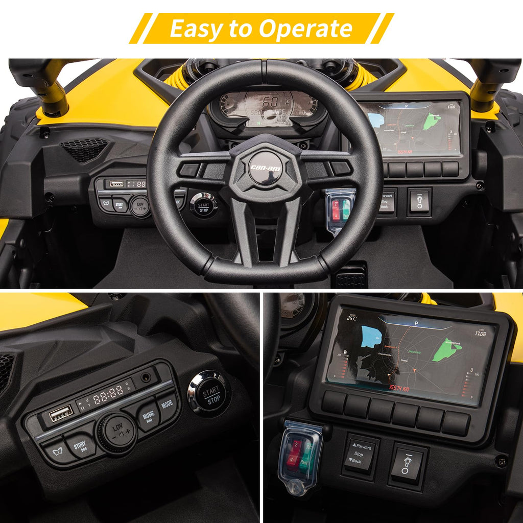 Garvee Ride - P Series: 12V Can-Am Ride-On UTV: Remote Control, Large Seat, Music, LED Lights, Spring Suspension, for Boys & Girls - Yellow