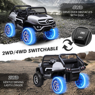 Garvee Ride - P Series: 2 Seater Kids Ride On Truck 24V Ride On Toy Licensed Mercedes Benz Battery Powered Electric Vehicle for Toddles With Remote Control, Battery Display, Trunk, Spring Suspension, LED Lights, Music, White