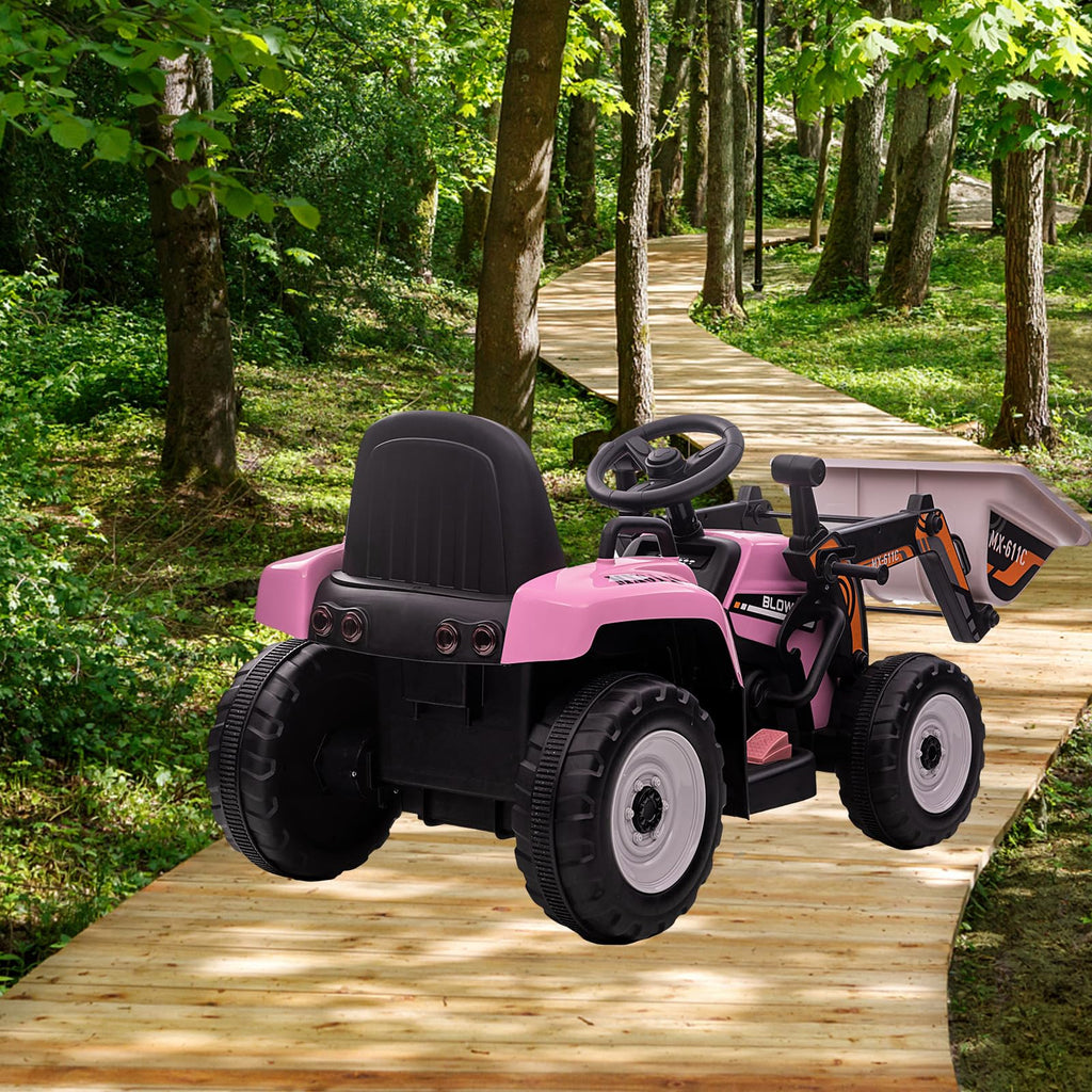 Garvee 12V Kids Ride on Excavator with Parental Remote Control, Electric Powered Construction Vehicle for Toddler with Bucket,Headlights,Horn,Gear Shift,Music for 3-6 Years(EVA Tires) - Pink