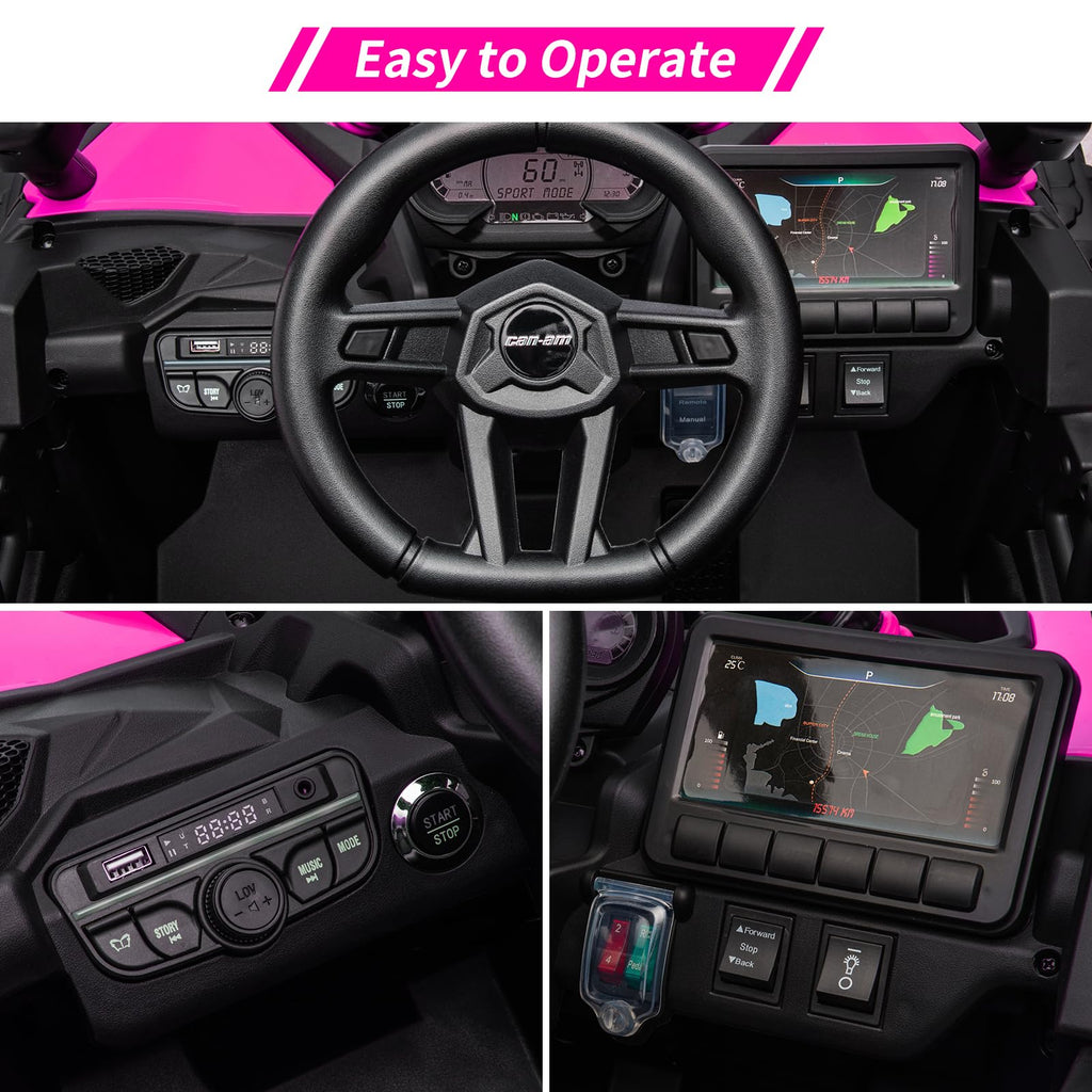 Garvee Ride - P Series: 12V Can-Am Ride-On UTV: Remote Control, Large Seat, Music, LED Lights, Spring Suspension, for Boys & Girls - Rose