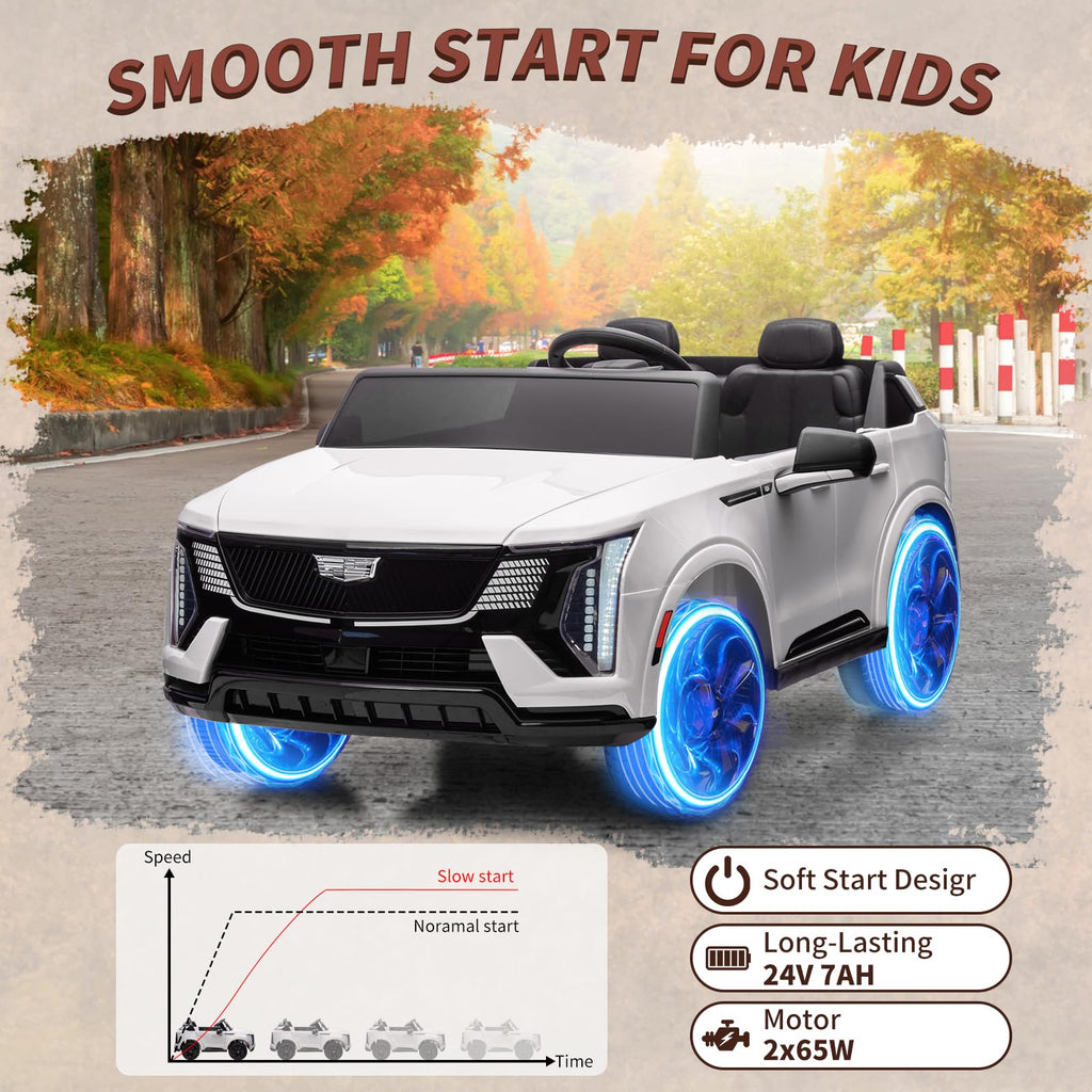 Garvee Ride - P Series: 24V Ride On Car, Licensed Battery Powered Electric Vehicle w/Remote Control, 2 Seater, 4-Wheel Shock Absorbers, Smooth Start, Music, LED Lights for Boys Girls