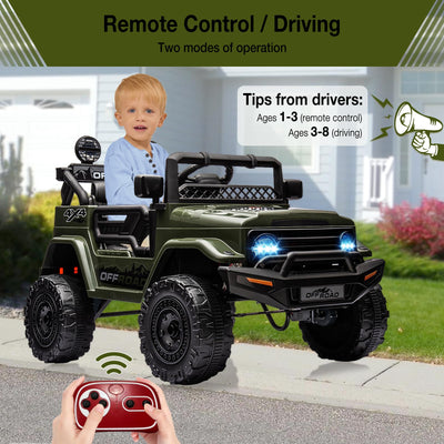 Garvee Ride - P Series: 12V Power Wheel Electric Car for Kids, Ride on Toys with Led Lights Bluetooth, 3 Speeds, Spring Suspension - Dark Green