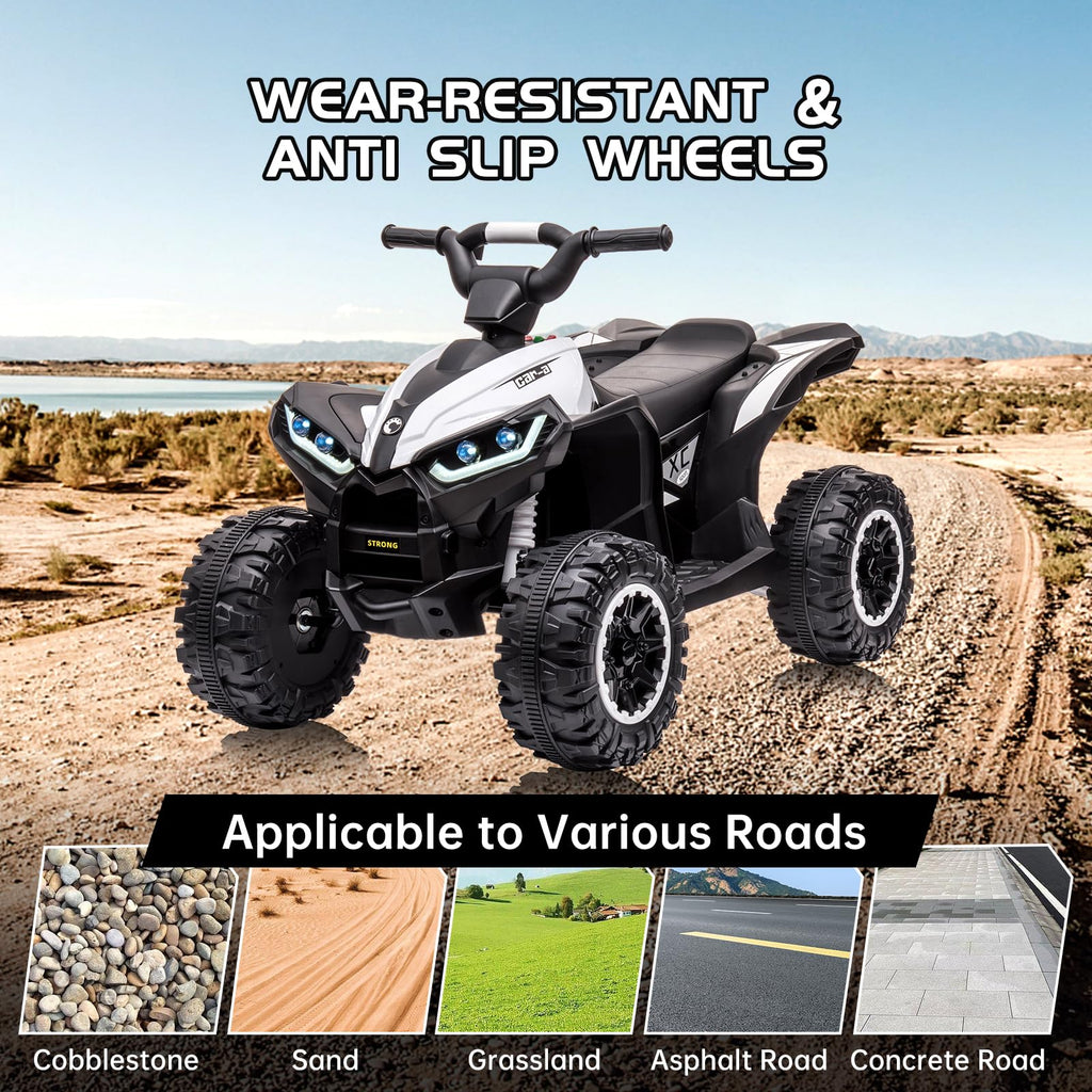 Garvee Ride - P Series: 12V Kids ATV 4 Wheeler, Music, LED Lights, Battery Powered Ride On Toy for Boys Girls, Outdoor Adventure Vehicle White