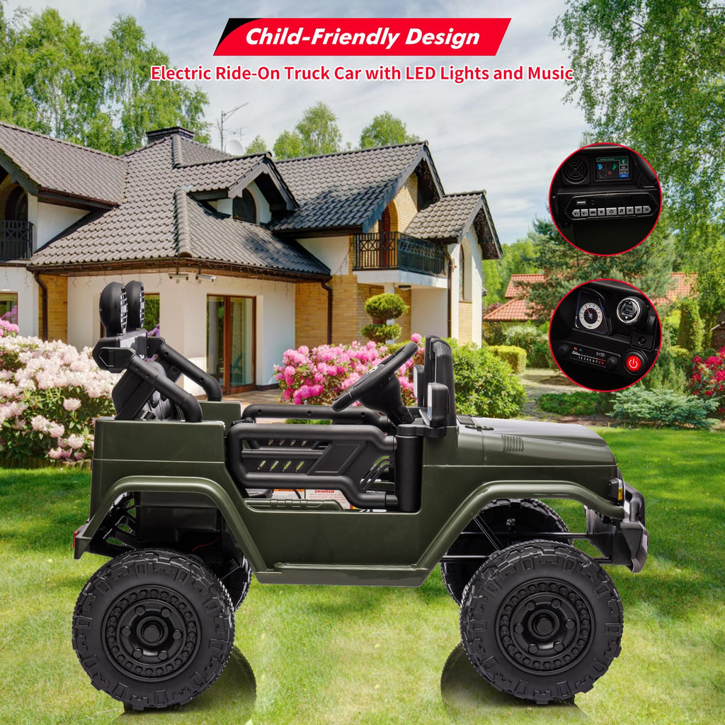 Garvee Ride - P Series: 12V Ride on Car for Kids, Licensed Toyota Ride on Truck, Battery Powered Electric Kids Car with Remote Control, Music, LED Lights, Suspension System, Double Doors, Safety Belt,Ride On Toy - Green