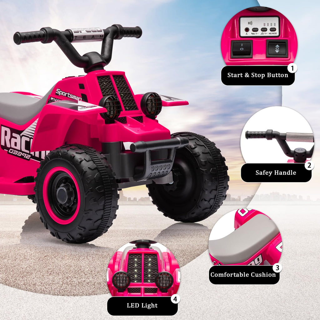 Garvee Ride - P Series: 6V Kids Ride On Electric ATV, Ride Car with LED Headlights, Ride-On Toy for Toddlers 1-3 Boys & Girls with Music, Forward & Reverse - Rose