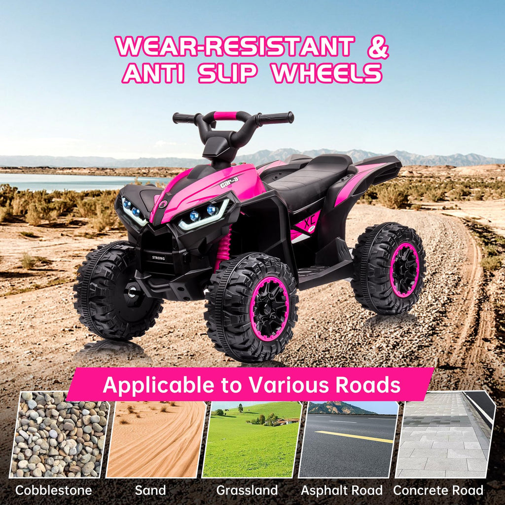 Garvee Ride - P Series: 12V Kids Quad ATV 4 Wheeler with Music, LED Lights for Boys & Girls - Pink