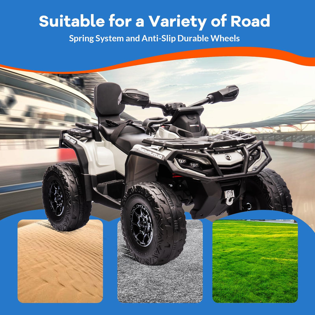 Garvee Ride - P Series: 12V Kids Ride On Electric ATV, 2 Leather Seater ATV Car for Kids,27V Kids Ride On Toys with LED Headlights, Bluetooth & Music, Adjusted Speeds 2-4 MPH, Ride On Toys for Kids 3-8,Gray