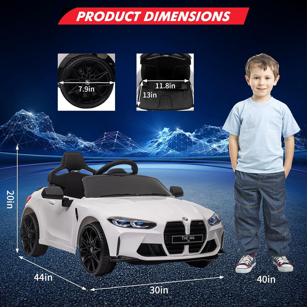 Garvee Ride - P Series: 12V Electric Ride On Car for 37-83 Months, w/RC,Licensed by BMW M4,Power Wheels for Boys Girls, with Suspension System,3 Speeds, Bluetooth, MP3, Double Door, LED Light - White