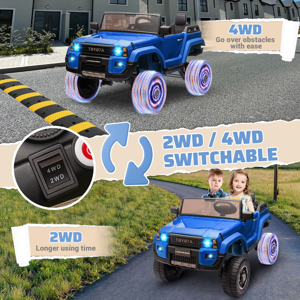 Garvee Ride P Series 24V 2 Seater Ride on Car, Garvee Licensed Toyota LC250 Ride on Toy for Big Kids with Remote Control, 4×100W Power 4 Wheels Ride on Truck with 4WD/2WD Switchable, Spring Suspension, Shovel, Music, Blue