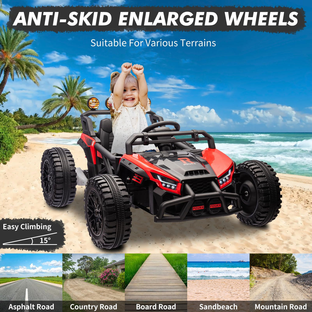 Garvee Ride - P Series: 24V Electric UTV,Ride On Toys for Big Kids,2x130W Powerful Electric Car with Remote Control， 4 Shock Absorbers，LED Lights,Music for Boys and Girls,Red