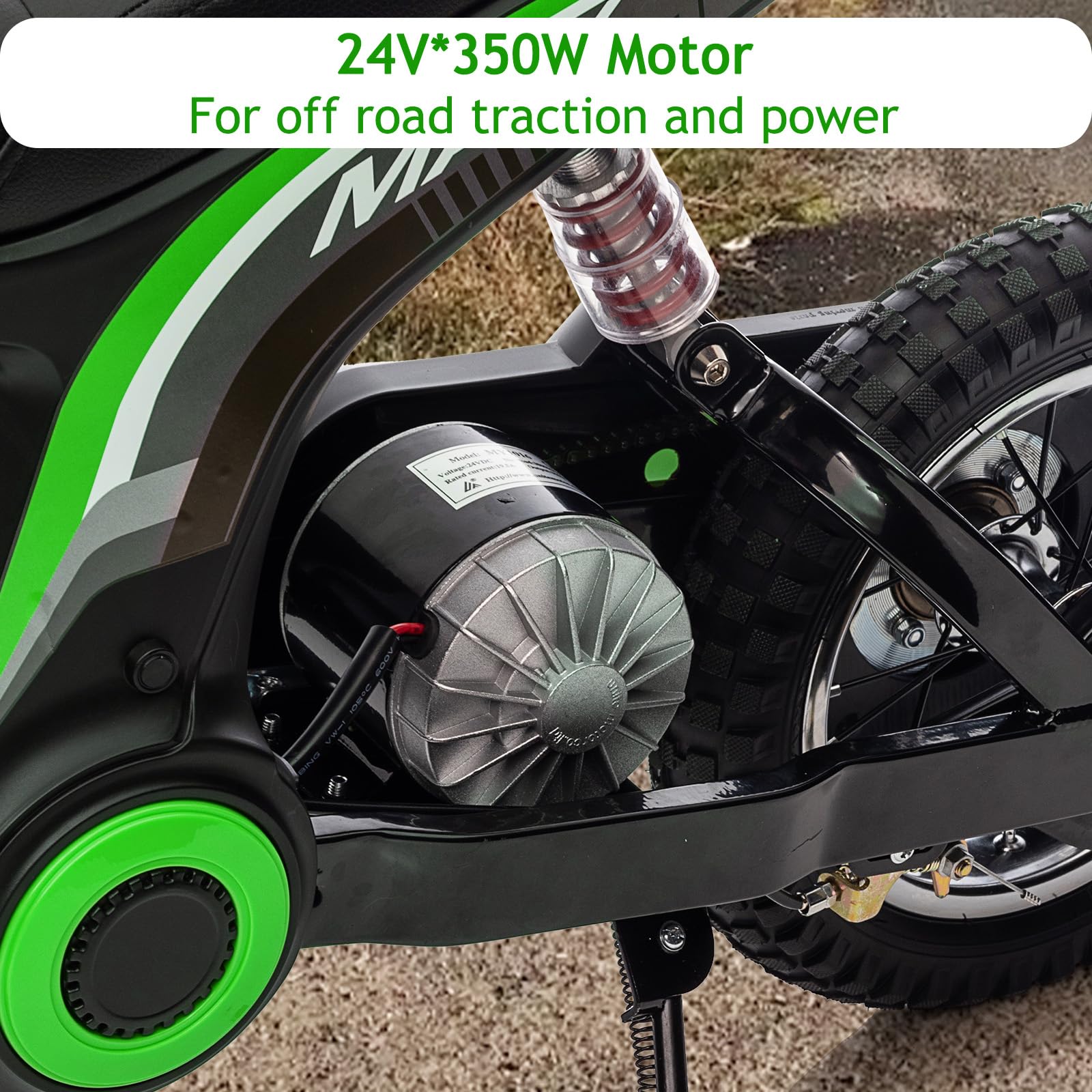 Garvee Ride - T Series: 24V-10A 350W Ride On Electric Dirt Bike For Kids Ages 5-17, 14.29MPH, 3-Speed - Green-7