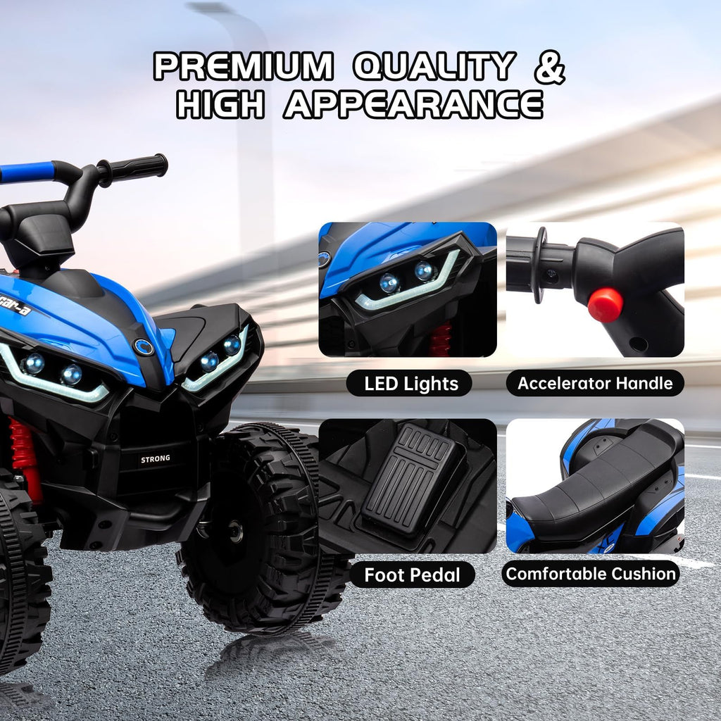 Garvee Ride - P Series: 12V Kids Quad ATV 4 Wheeler with Music, LED Lights for Boys & Girls - Blue