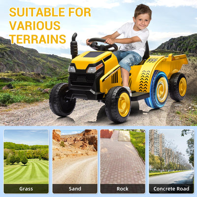 Garvee Ride - P Series: Kids Ride on Tractor with Trailer, Kids’ Electric Vehicles with Wear-Resistant Wheels, LED Headlights, Music & USB Port, Kids Ride on Car Toys for Toddlers Kids, Yellow