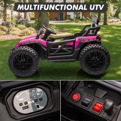 Garvee Ride - P Series: 24V Electric UTV,Ride On Toys for Big Kids,2x130W Powerful Electric Car with Remote Control， 4 Shock Absorbers，LED Lights,Music for Boys and Girls,Pink