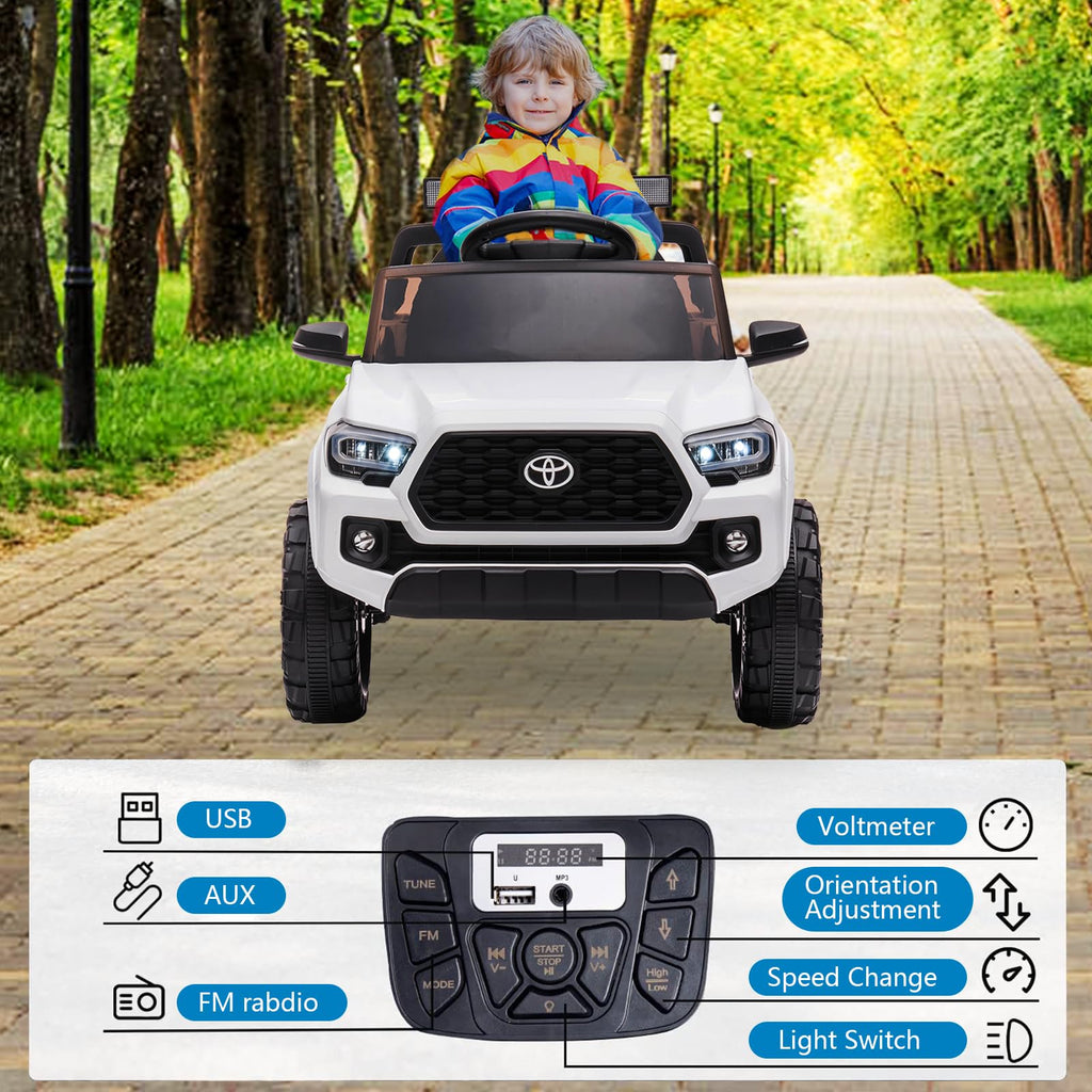 Garvee Ride - P Series: 12V Toyota Tacoma Kids Car, Spring Suspension, with LED Light - White