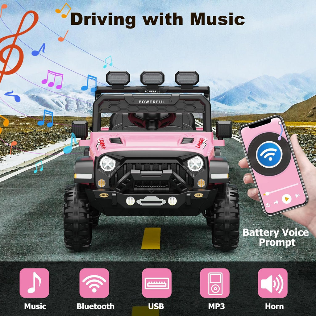 Garvee Ride - P Series: 3-6, Ride on Car with 2.4G Remote Control, 12V Battery Powered Electric Car for Kids with 3 Adjustable Speeds, Soft Start, Battery Display, Music, Pink