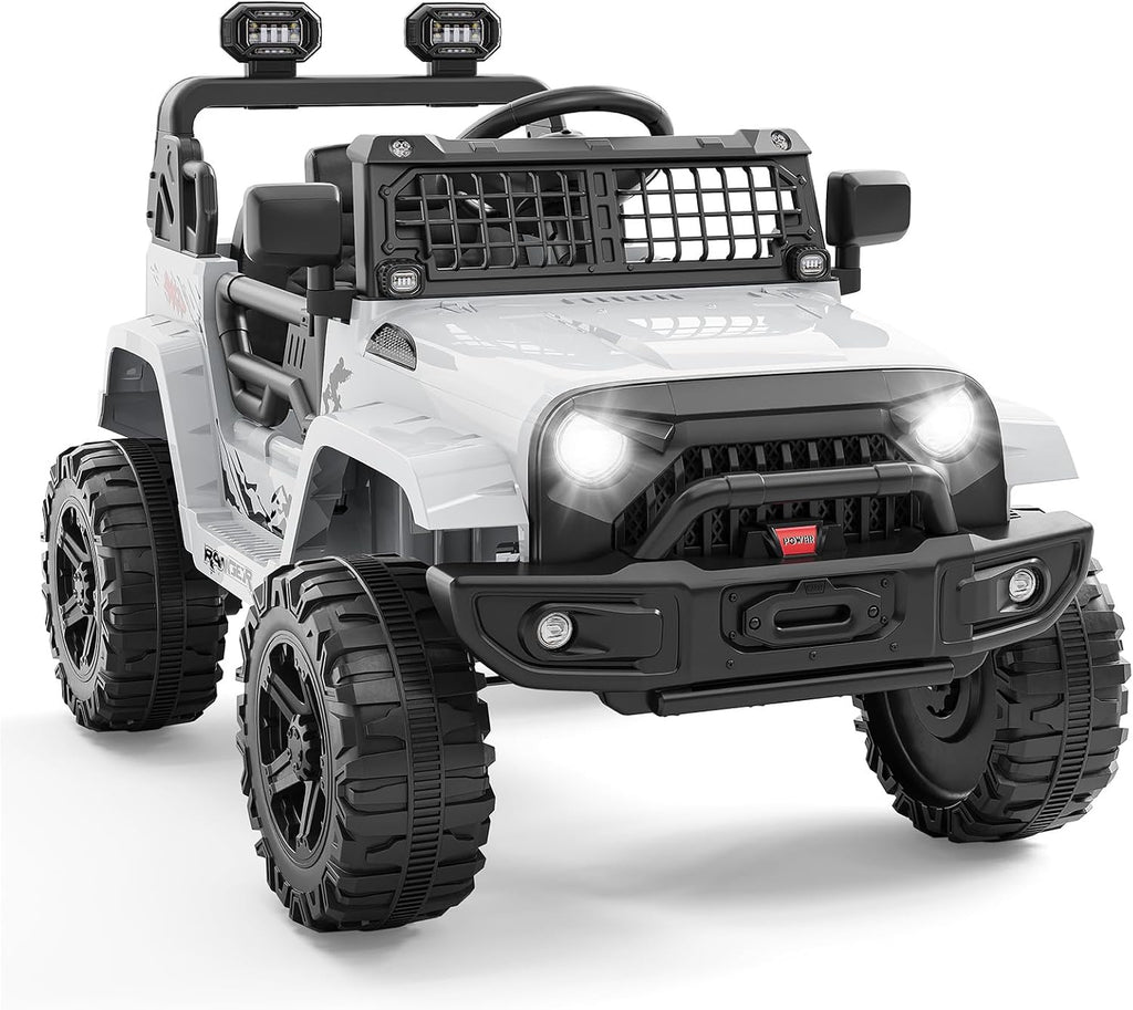Garvee Ride P Series 12V Kids Electric Vehicles with Remote Control Spring Suspension, LED Lights, Bluetooth, 2 Speeds - Whtie