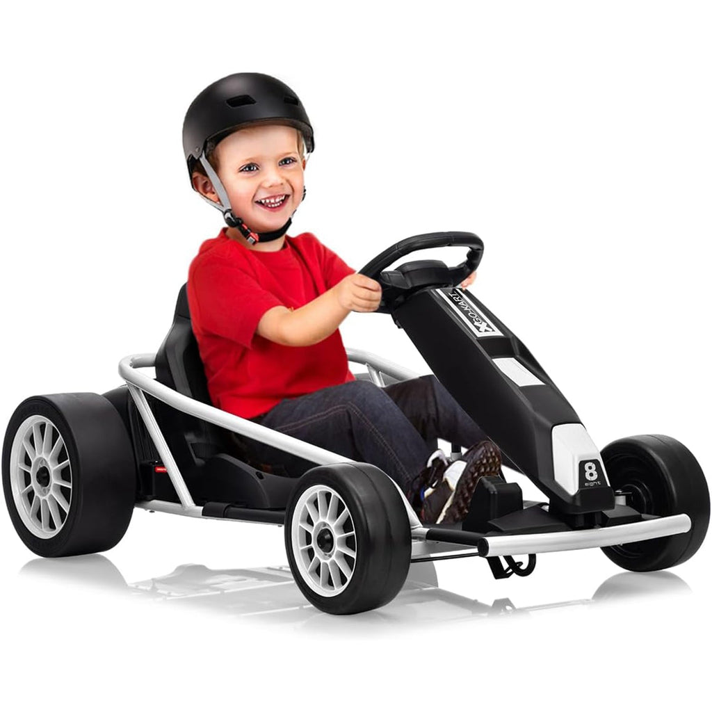 Garvee 24V 9Ah Kids Ride On Go Kart Toy,High Speed 8.1MPH Drifting Car with 2x300W Motors,14.3" XL Seat,Full Metal Frame,Music,Power Display,Max Load 155Lbs Racing for Kids 8-12 Years - White