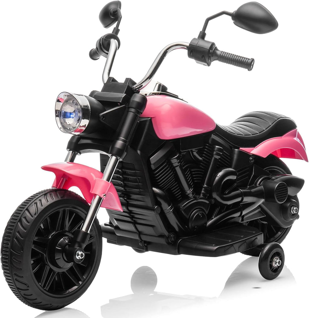Garvee Ride - P Series: 12V Electric Motorcycle for Kids with Detachable Training Wheels, Soft Start, Reverse, Headlight, Horn, Music, Red, Toddler Ride-On Toy