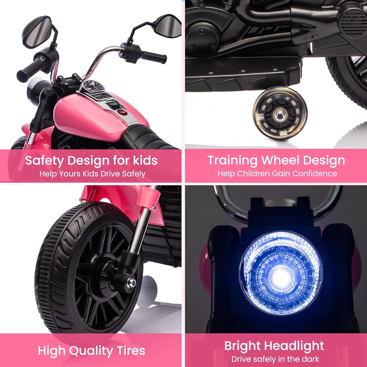 Garvee Ride - P Series: 12V Electric Motorcycle for Kids with Detachable Training Wheels, Soft Start, Reverse, Headlight, Horn, Music, Red, Toddler Ride-On Toy