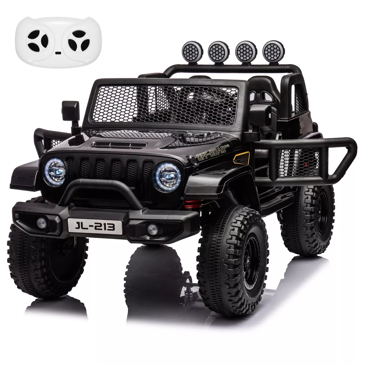 Garvee Ride - P Series: 24V 7AH Kids Ride on Truck Car 2 Seater Electric Vehicles for Toddles 2WD/4WD Switchable Battery Powered Cars with Remote Control, 4-Wheeler Suspension, LED Lights, MP3, Back Storage - Black