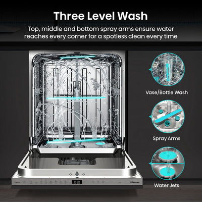 Hisense Hi6 HV16AUK Full-Size Fully Integrated Dishwasher 16 Place Settings