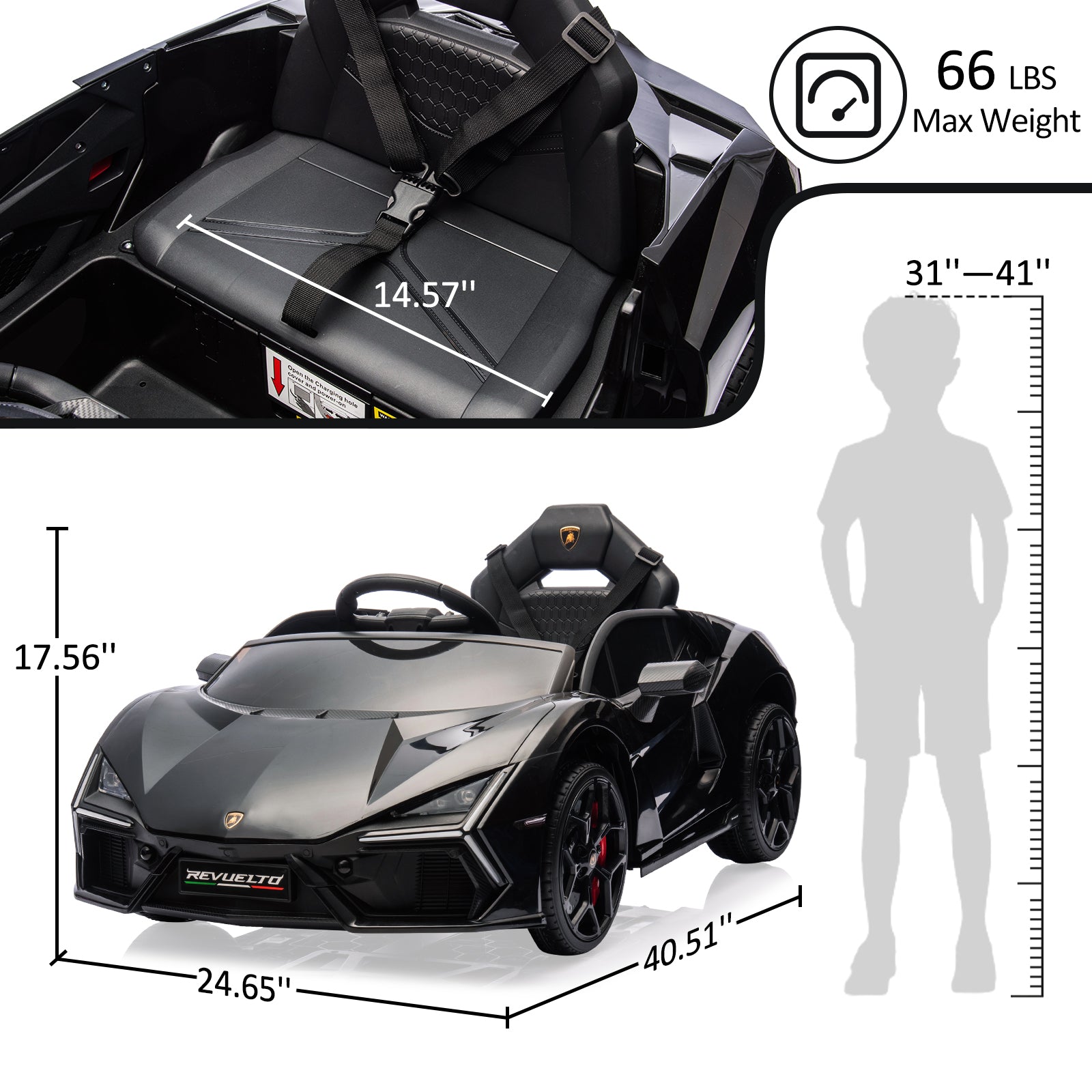 Garvee Ride - P Series: 12V Ride On Car for Kids, Licensed Revuelto Electric Vehicle, Battery Powered Sports Car Toy for Boys & Girls, with Bluetooth, Usb
