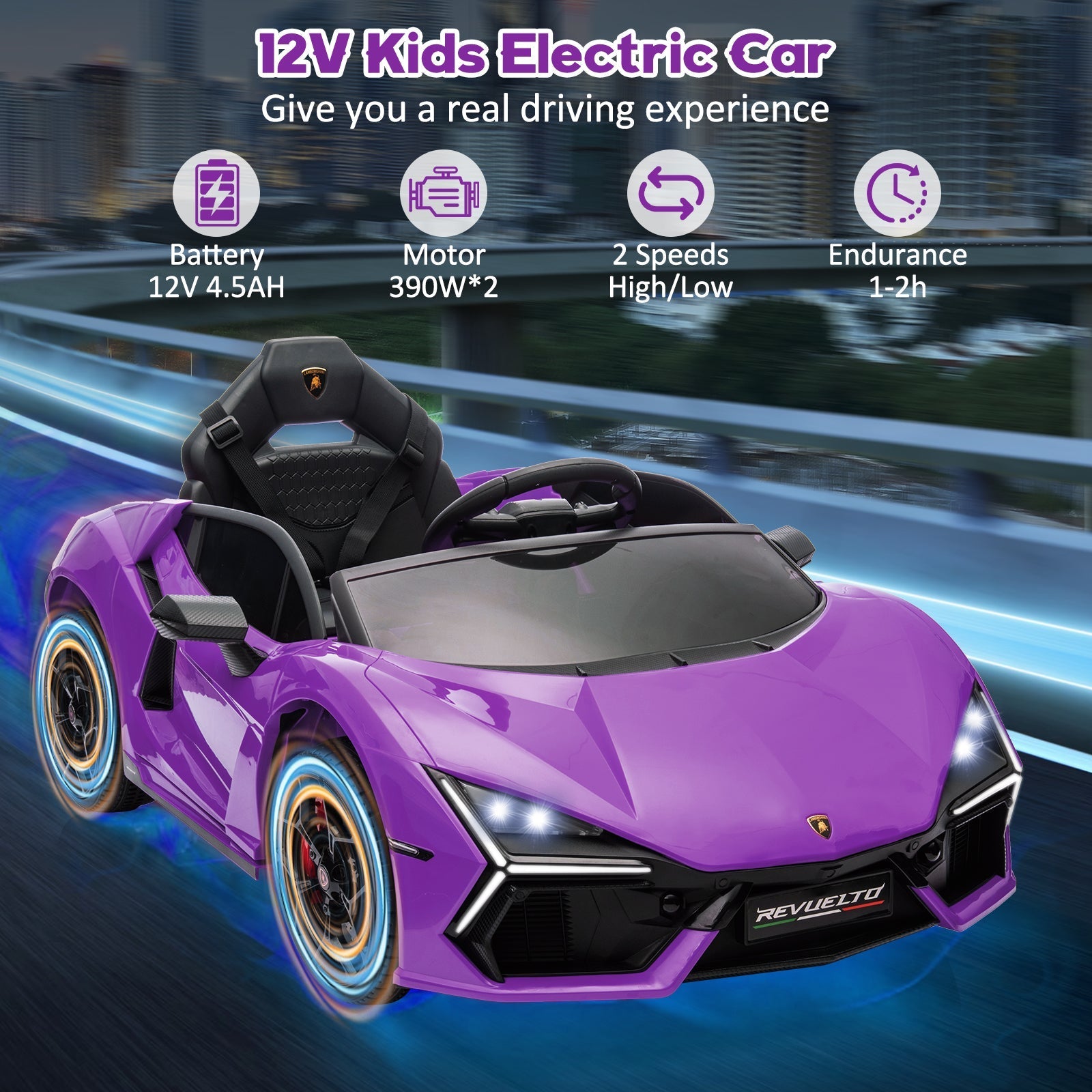 Garvee Ride - P Series: 12V Ride On Car for Kids, Licensed Revuelto Electric Vehicle, Battery Powered Sports Car Toy for Boys & Girls, with Bluetooth, Usb