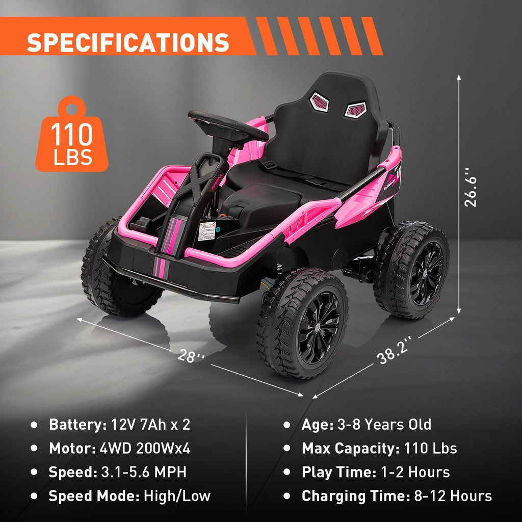 Garvee Ride - P Series: 24V Ride On Car for Big Kids, 6MPH 200W 4x4 Electric Toy with Remote, Metal Frame, Headlights, Shock Absorbers, Outdoor Adventure Vehicle Pink