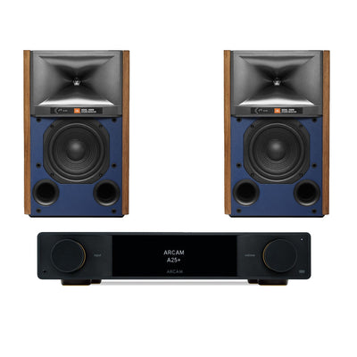 Arcam A25+ Integrated Amplifier Black with JBL 4309 Studio Monitor Bookshelf Speakers Walnut Pair