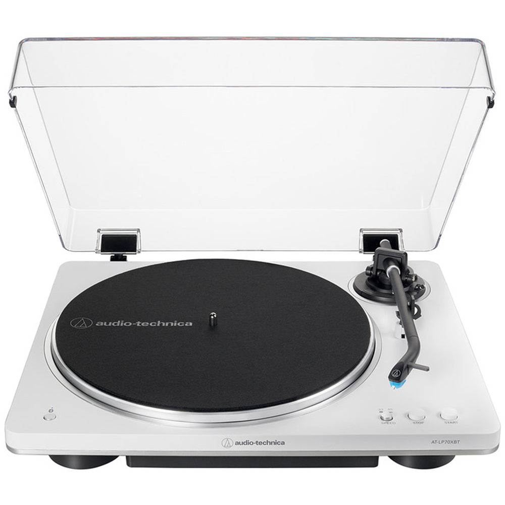 Audio Technica AT-LP70XBT Fully Automatic Bluetooth Wireless Turntable White with Kanto ORA 100W Powered Reference Speakers Pink HiFi Package