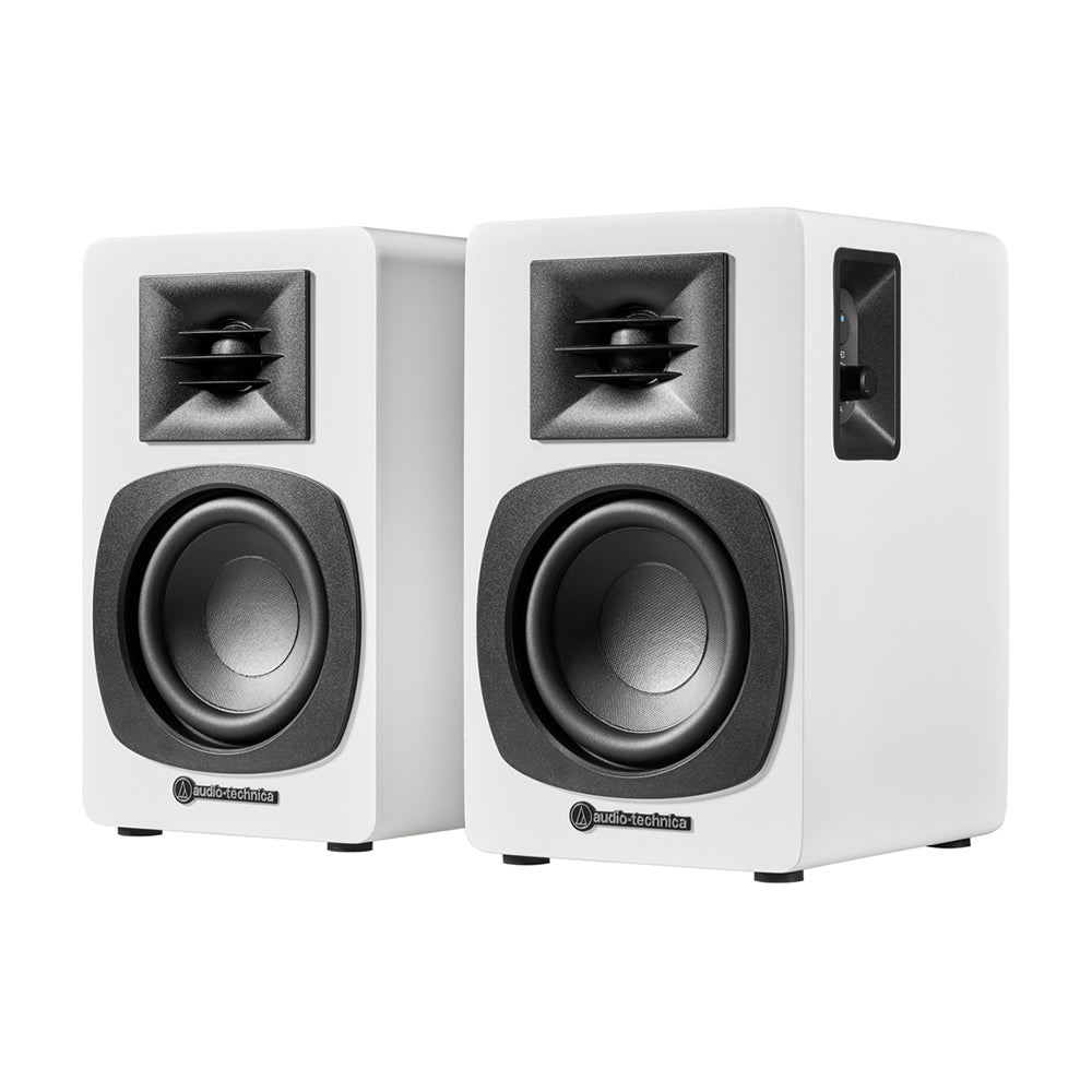 Audio Technica AT-LP70XBT Fully Automatic Bluetooth Wireless Turntable with AT-SP3X Powered Bookshelf Speakers HiFi Package White