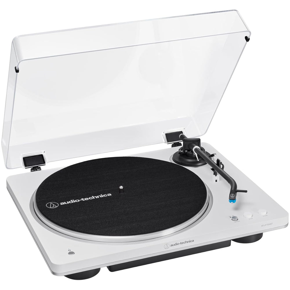Audio Technica AT-LP70XBT Fully Automatic Bluetooth Wireless Turntable with AT-SP3X Powered Bookshelf Speakers HiFi Package White