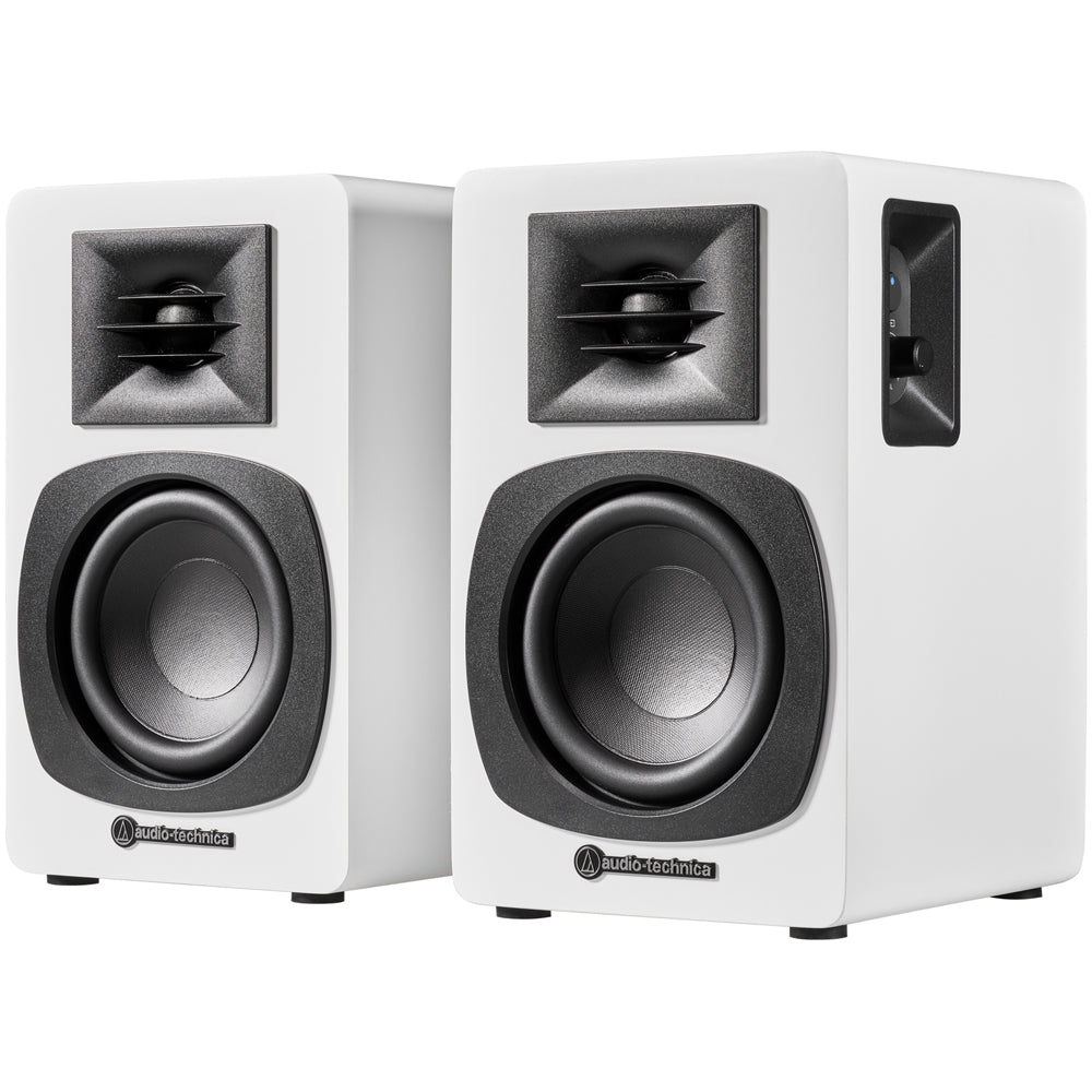 Audio Technica AT-LP70XBT Fully Automatic Bluetooth Wireless Turntable with AT-SP3X Powered Bookshelf Speakers HiFi Package White