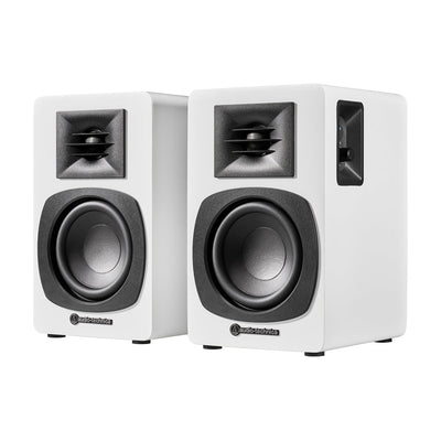 Audio Technica AT-SP3X Powered Bluetooth Bookshelf Speakers White with AT-ST3 Stands Pair