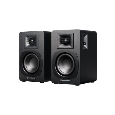 Audio Technica AT-SP3X Powered Bluetooth Bookshelf Speakers with AT-ST3 Stands Pair - Black