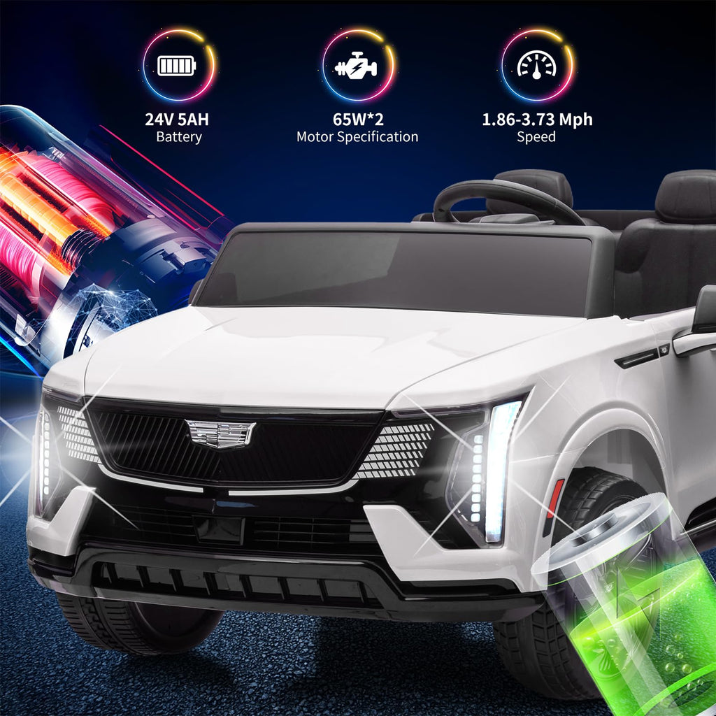 Garvee 24V 2-Seater Kids Ride On Car Licensed Cadillac Electric Toy with 2.4G Remote, Spring Suspension, Music, LED Lights, Battery Powered for Toddlers Outdoor Fun