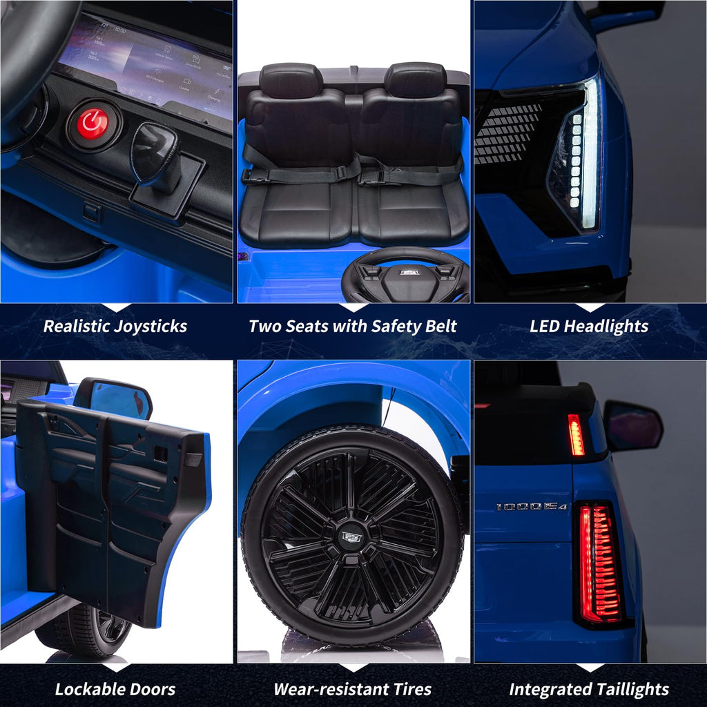 Garvee 2 Seater Ride On Car for Kids 24V Electric Cadillac with Remote Control, Full-Wheel Suspension, LED Lights, Music, Battery Powered, Blue, Outdoor Fun