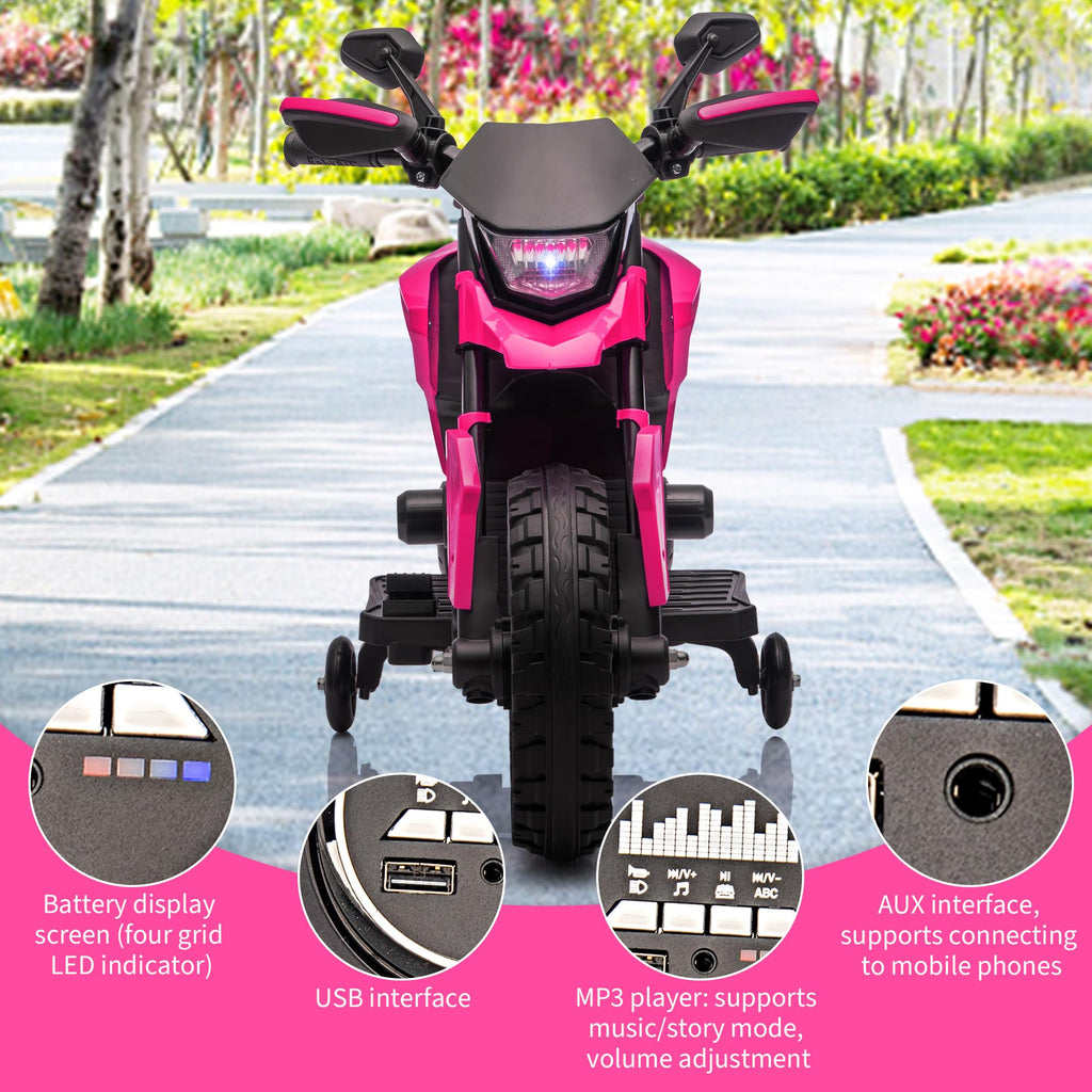 Garvee 6V Kids Electric Motorcycle with Training Wheels, Adjustable Speed 2-5 MPH, Durable Battery-Powered Ride-On Bike, Headlight & Music, Safe for Toddlers Outdoor Play