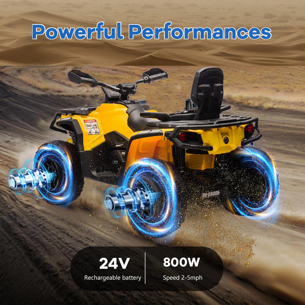 Garvee Ride - P Series: 2 Seater Ride On Car 24V 4WD Electric ATV, Leather Seats, Safety Belt, Bluetooth, Adjustable Speed, Yellow, Outdoor Adventure - Yellow