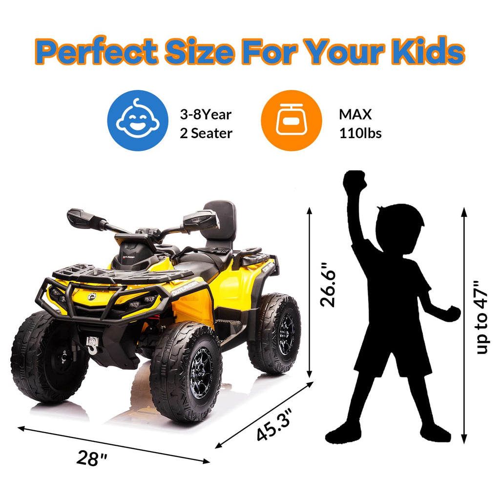 Garvee Ride - P Series: 2 Seater Ride On Car 24V 4WD Electric ATV, Leather Seats, Safety Belt, Bluetooth, Adjustable Speed, Yellow, Outdoor Adventure - Yellow