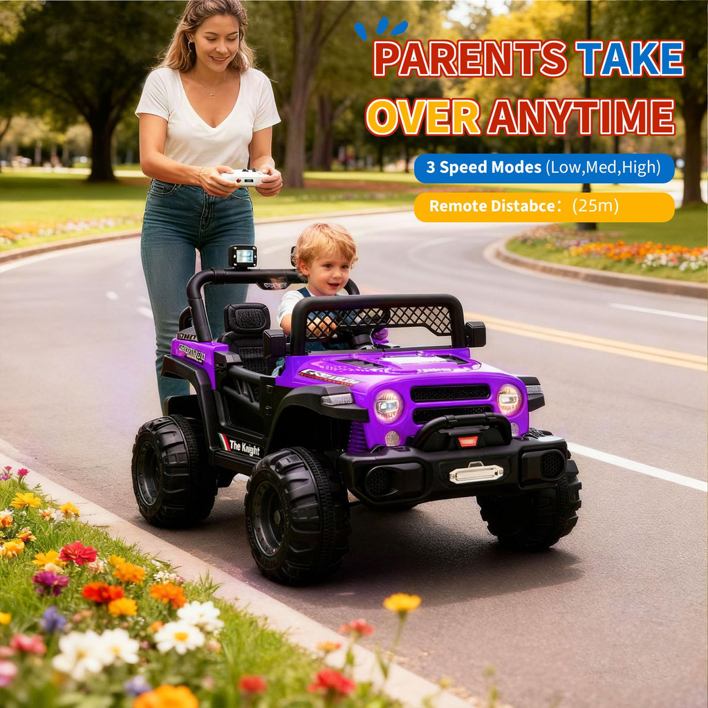 Garvee 12V Kids Electric Ride-On Truck – Dual 550W Motors, 3 Speeds, Remote Control, Spring Suspension, LED Lights, Music Player, Safety Belt – Battery Powered Car for Kids Ages 3-8, Purple