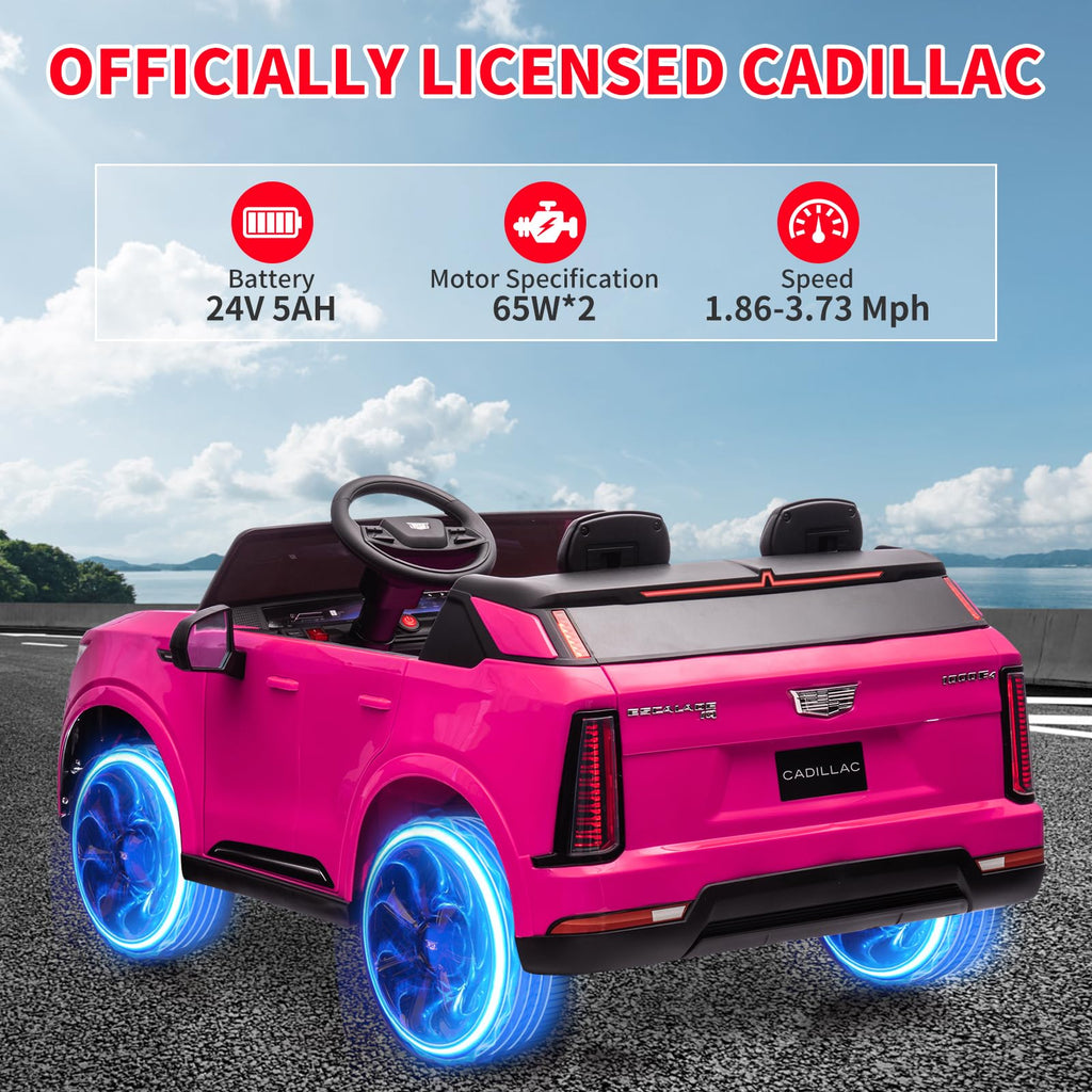 Garvee 24V Kids Ride On Car Licensed Cadillac 2-Seater Electric Truck with Remote Control, Spring Suspension, LED Lights, Music - Battery Powered, Pink, for Toddlers