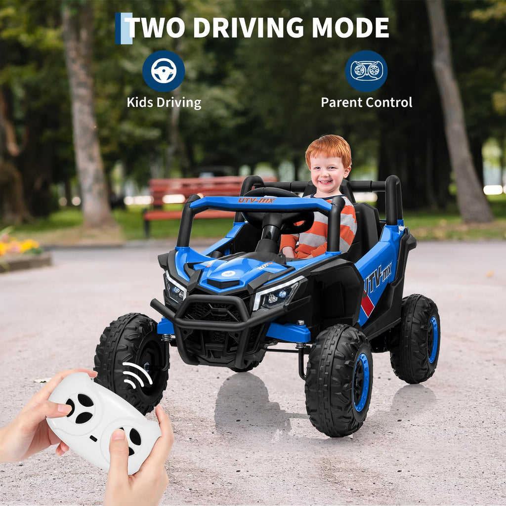 Garvee Ride - P Series: 12V Kids Ride On Car UTV Truck 4WD/2WD Switchable 4 Spring Suspension EVA Tires Safety Belt Double Doors Remote Control Ages 3-8